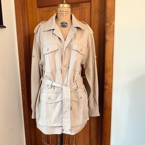 Fox Knapp Safari Field Jacket Belted Utility Military Khaki Cotton Medium